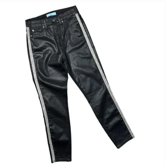 7FAM Womens 25 B(air) High Waist Ankle Skinny Jean Coated Black Snake Stripe - Picture 3 of 13